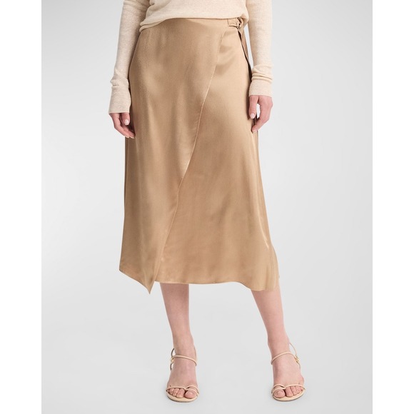 Vince Dresses & Skirts - Vince Champagne Satin D-Ring Wrap Midi Skirt Size 12 Viscose Blend